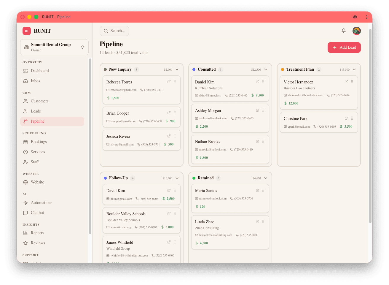RUN1T CRM — Lead Pipeline