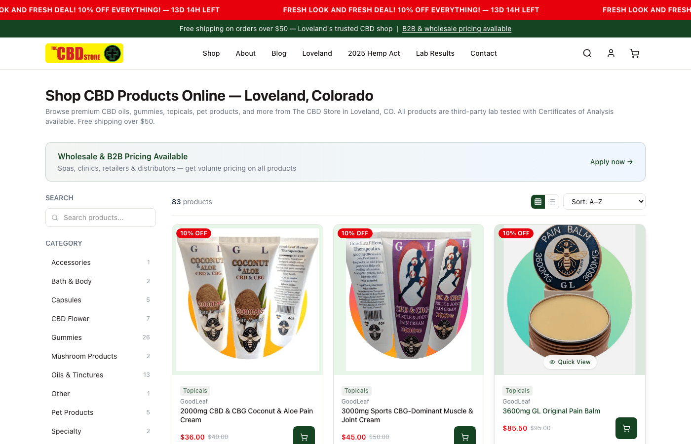 The CBD Store website screenshot